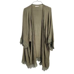 Maurices Green Long Length Open Front Cardigan Womens Size 2X Lace Trim